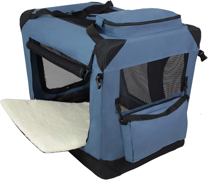 EliteField 3-Door Soft Dog Crate with Bed & Carrying Bag (2-Year Warranty) | 3 Mesh Doors, Steel Frame, Removable & Washable Crate Cover and Bed Cover, Storage Pockets, Indoor/Outdoor, Foldable