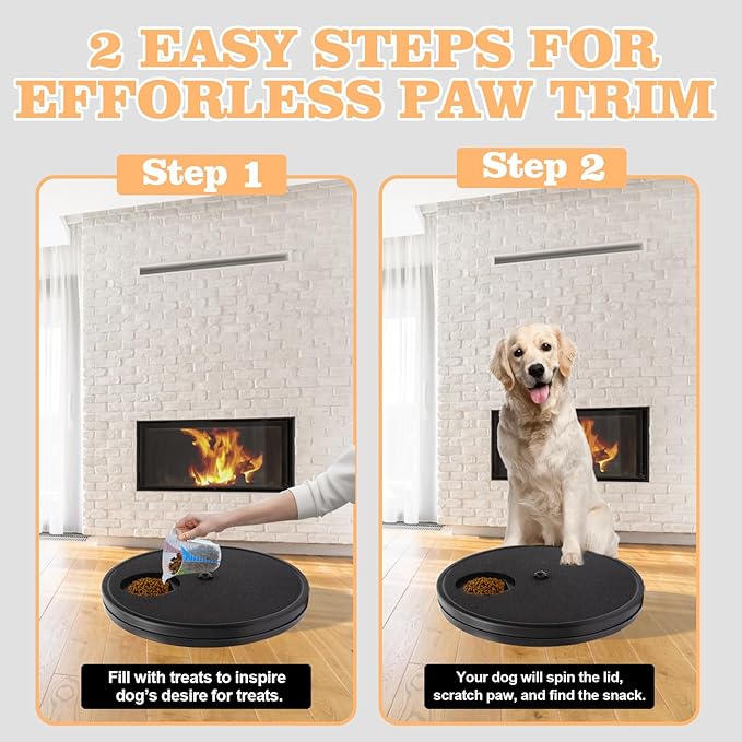 3 in 1 Rotatable Dog Scratch Board with Food Storage Compartment Box Round Stress-Free Scratch Pad ABS Nail Grinder Claw Care Dog Claw Grinder Board (Black)