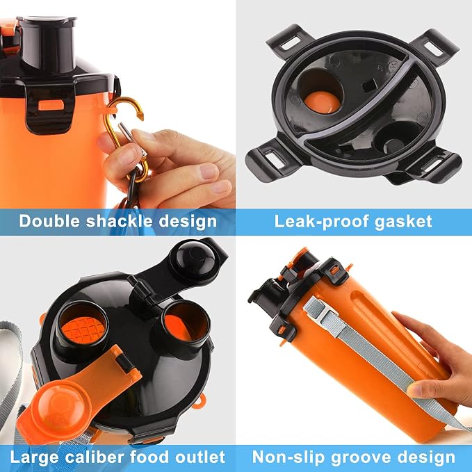 Dog Travel Water Bottle Collapsible Bowls, 2 in 1 Pet Food Container with Collapse Bowls, Outdoor Portable Water Bowls for Walking, Traveling, Camping and Hiking (Orange)