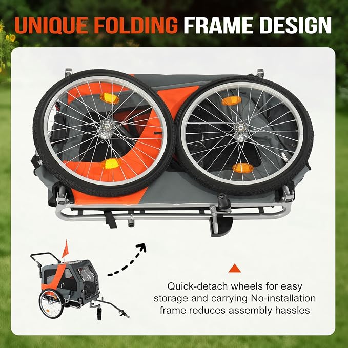 Ktaxon 2-in-1 Pet Bike Trailer, Heavy Duty 132lbs Load Capacity Foldable