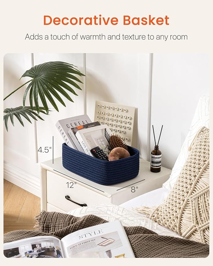 KALLAX Small Woven Storage Basket for Organizing, 12 x 8 x 4.5 inch, 3 Pack | Shelf baskets for closet organization, toy storage and home decor, Perfect as empty gift baskets for holidays, Navy Blue