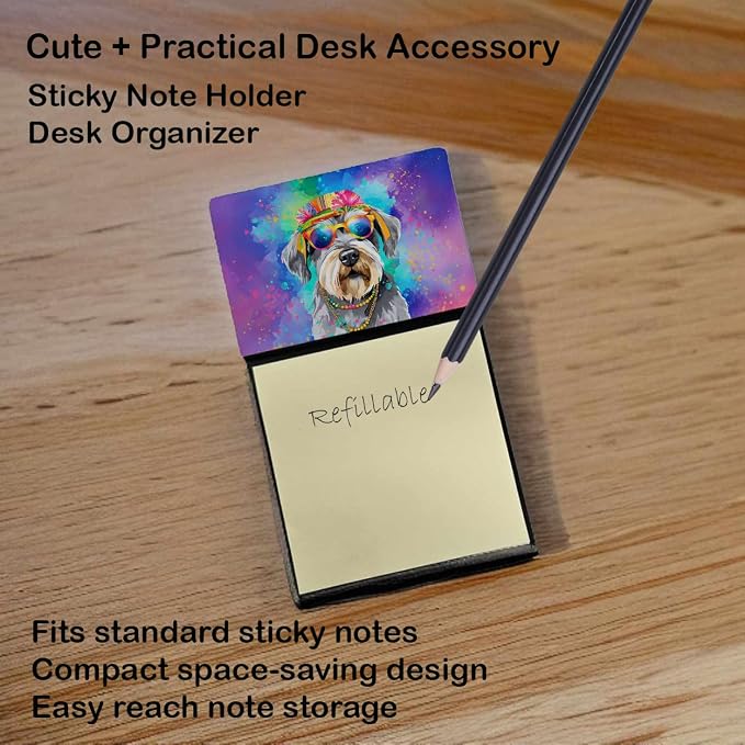 Caroline's Treasures Schnauzer Hippie Dawg Sticky Note Holder Refillable Dispenser Self-Sticky Note Pads, Memo Pads Blank Desk Accessories