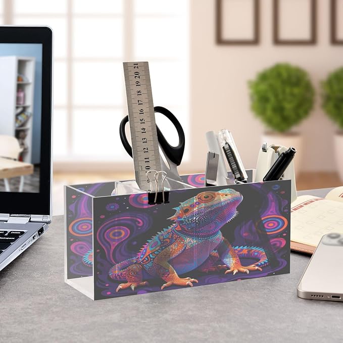 Yuiboo Multi-Compartment Storage Multi-Use Divided Organizer | Compact for Classroom Stationery Bearded Divine Beast Colorful Design for Exotic Pet Enthusiasts