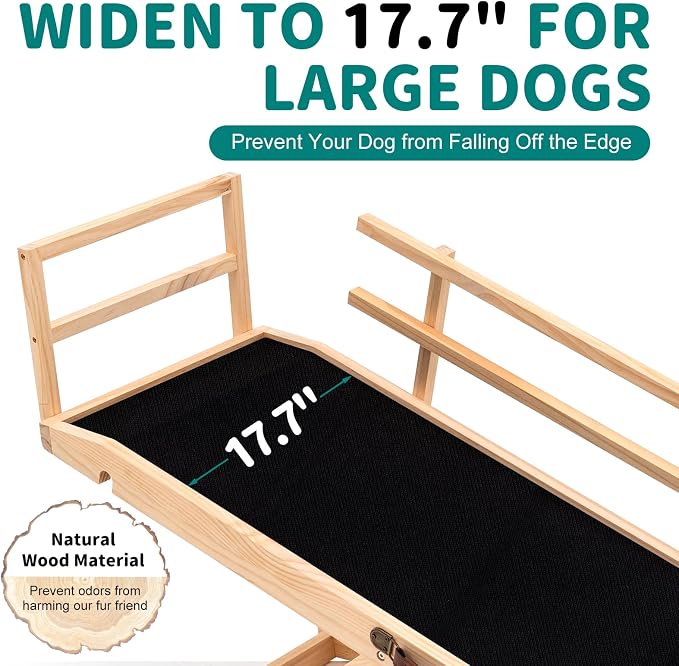 Dog Ramp for Bed & Couch, Foldable Wooden Pet Ramp, 5 Adjustable Heights | Height up to 23.5", Portable Dog Ramp with Non-Slip Rubber Surface & Safety Railings, Pet Ramp for Small, Large, Senior Dogs
