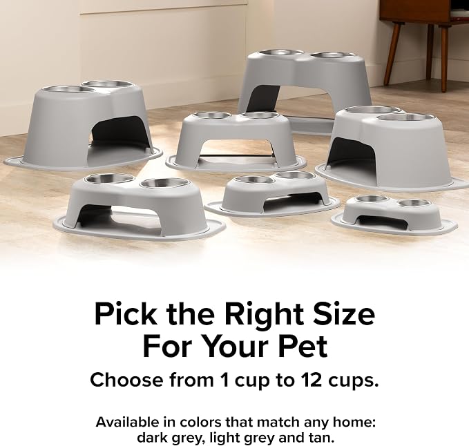 WeatherTech Double High Pet Feeding System w/Plastic Dog/Cat Bowls - 4" High Stand Light Grey (PDHC1604LGLG)