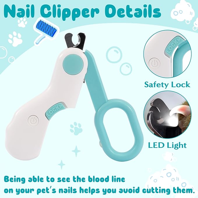 Undercoat Rake for Dogs Cats - 2-in-1 Deshedding Brush for Long Haired Pet, Dog Nail Clippers with Double Sided Dematting Shedding Comb, Matted Fur Removal Grooming Tool for Knots Mats Tangles