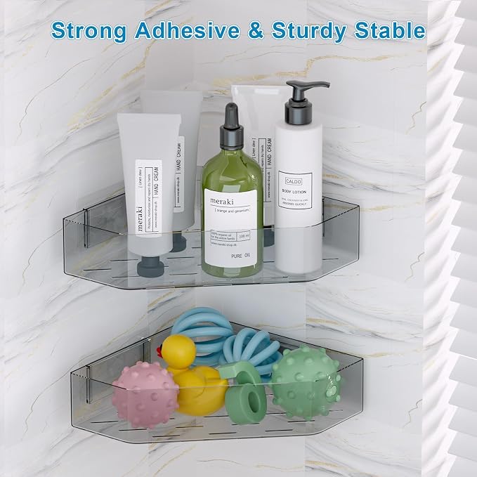 Corner Bathtub Toy Storage, 2-Pack Hanging Bath Toy Holder, Quick-Drying | Large Capacity Bath Toy Organizer Holder, Space-Saving for Bathroom & Kitchen, Storage for Kids Bath Toy, Shampoo(Grey)