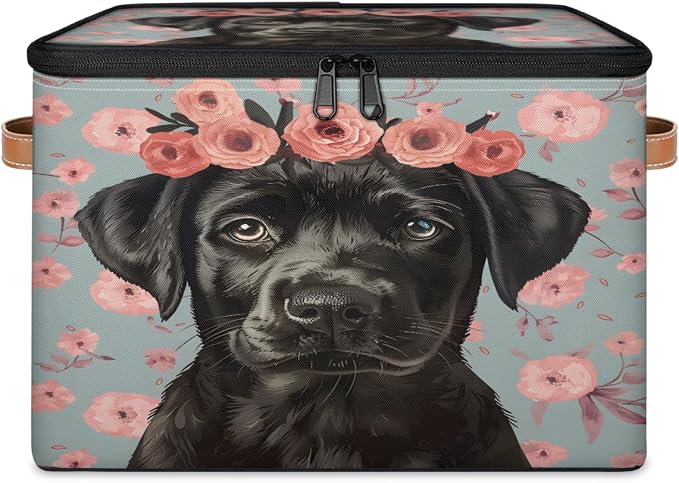 Black Dogs Storage Box with Zipper Lid