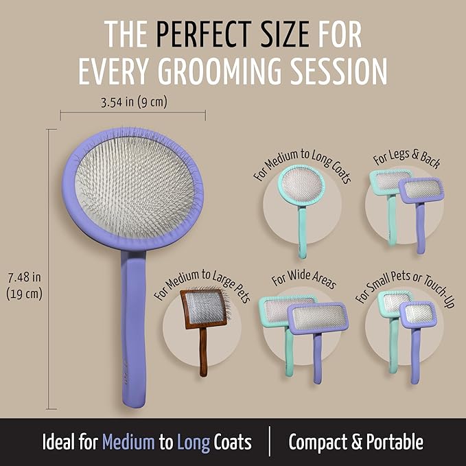 Tauro Pro Line Slicker Brush for Dogs & Cats, Deshedding, Dematting & Detangling Grooming Tool for Medium to Long Coats, Ideal for Cocker Spaniels, Round Flexible Cushion, Purple, Medium Size (M)