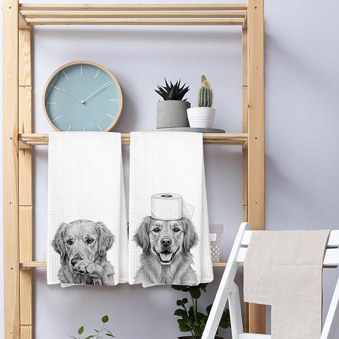 Golden Retriever Dog Bathroom Towels - Funny Black and White Dog Pet Bathroom Hand Towels - Golden Retriever Gifts for Women,