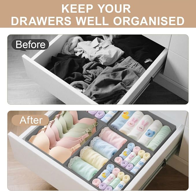 Drawer Organizer Clothes & Dresser Organizers - 12 Pack Foldable Drawer Dividers, Baby Clothes Organizer & Nursery Storage for Sock, Underwear, Bra, Belt, Closet and Dresser Drawer Organizers(Grey)