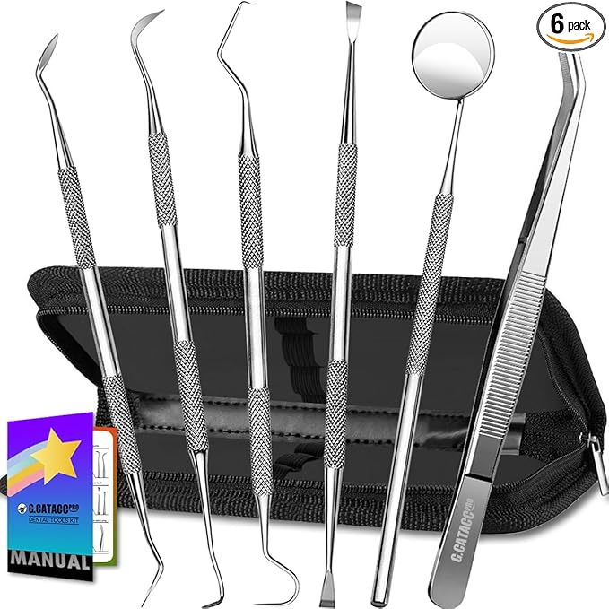 G.CATACC Dental Tools, Dental Pick Teeth Cleaning Tools Hygiene Kit, Plaque Remover for Teeth, Professional Stainless Steel Tooth Scraper Plaque Tartar Cleaner - with Case