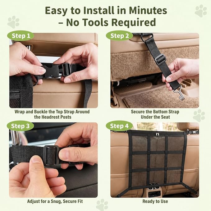 Dog Car Barrier for VW Caddy 2003-2020, Dog Barrier Adjustable Mesh Divider with Zipper Backseat Pet Net Breathable Safety Partition for Travel