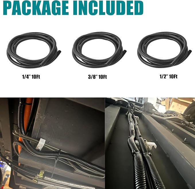 ALLWIN 10ft-1/4 10ft-3/8 10ft-1/2 Black Split Wire Loom Tubing Wire Conduit