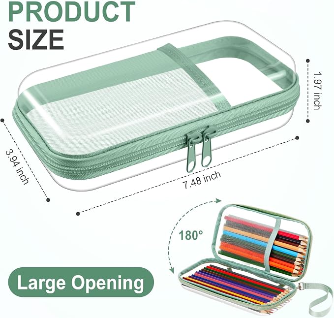Sanwuta 4 Pcs Clear Hard Shell Zipper Case Plastic Case, Matcha Green