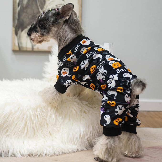 PUPTECK Soft Fleece Dog Pajamas for Small Medium Dogs, Dog Onesie Puppy Sweaters Clothes Jumpsuit Pjs, Cute Jammies Cat Coat Pet Costume Apparel, Halloween Black XXL
