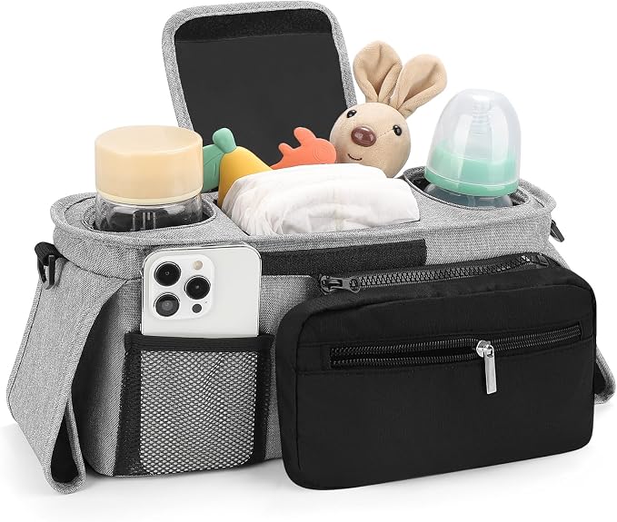 Accmor Universal Stroller Organizer with Insulated Cup Holder Detachable Phone Bag and Shoulder Strap,Stroller Bag Caddy Organizer for Uppababy, Baby Jogger, Britax Strollers