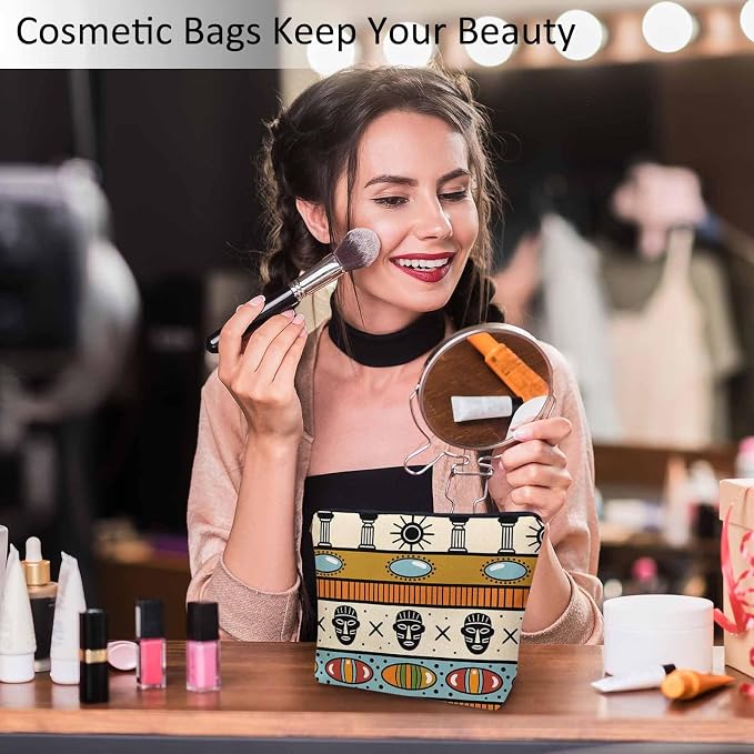 African Pattern Cosmetic Bag - Tribal Ethnic Makeup Toiletry Bags for Women
