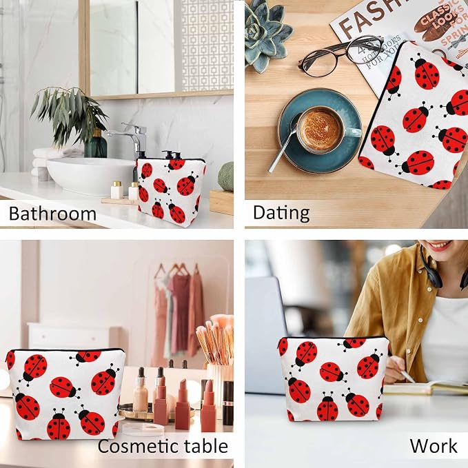 Ladybug Cosmetic Bags For Women, Nature Animal Ladybug Roomy Makeup Bag Toiletry Bag Accessories Organizer Storage Bags Makeup Pouch For Travel Business Gym Camping Bathroom Red