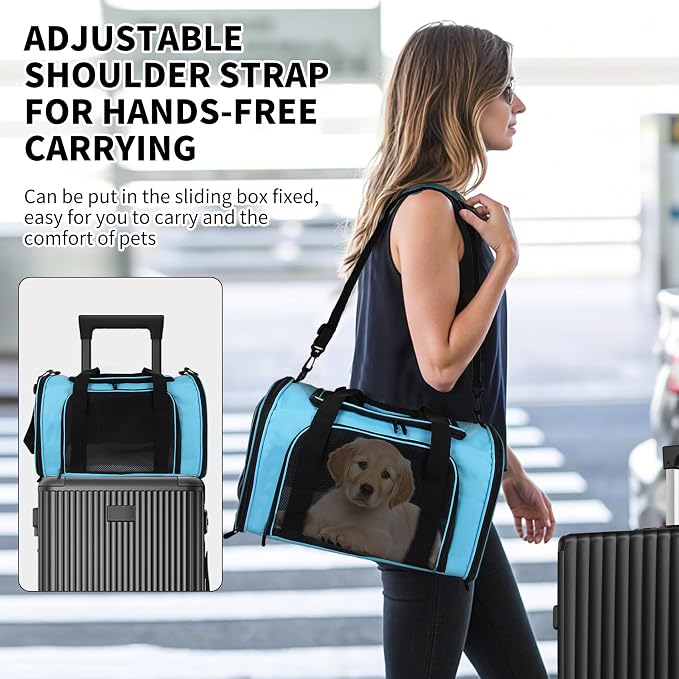 Pet Carriers Soft-Sided Airline Approved Carrier Bag for Small Cats Dogs (Medium,Blue)