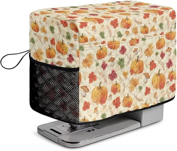 Sewing Machine Cover Polyester Febric Thanksgiving Pumpkin Maple | Dust Pet Hair Protection,Quilting Design,Fits Standard Singer,Brother Janome Machines,Protecting Decorating Your Sewing Space
