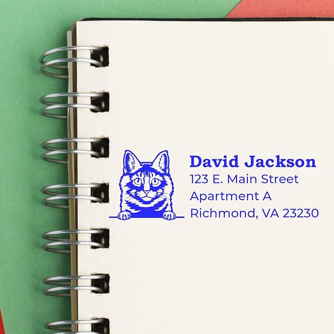 Peeking Kurilian Bobtail Cat Wood Handle Return Address Stamp - Mail Stamp | Return Address Stamp for Housewarming Gifts. Kurilian Bobtail Cat Rectangular Address Stamp Customized. Laser-cut.