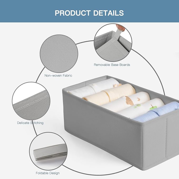 Drawer Organizer Clothes, 21 Pack Dresser Organizer for Baby Clothes, Underwear, Sock- Foldable Closet Organization and Storage Dividers Bins for Nursery, Bedroom (Grey)