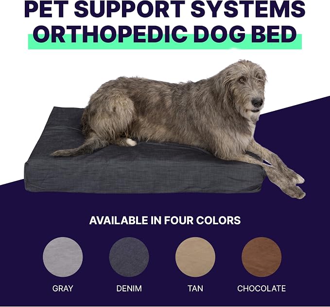 Pet Support Systems Orthopedic Dog Bed - Gel Memory Foam Pet Bed, Luxury Washable Dog Bed for Sleeping and Support (Removable Cover, Large Blue Dog Bed)