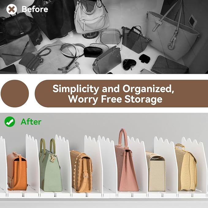 SOYO Adjustable Shelf Dividers for Closet, Purse Organizers for Bag, White | Acrylic Handbag Storage Pocketbook Organizer, Bookshelf Separators for Bedroom Armoire Wardrobe Office Cabinet