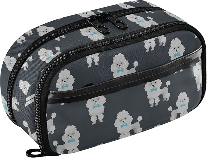 Cute Pets Poodle Black pattern Large Capacity Pencil Case with Zipper Water Resistant Portable Organizer Pen Bag for School Office Students