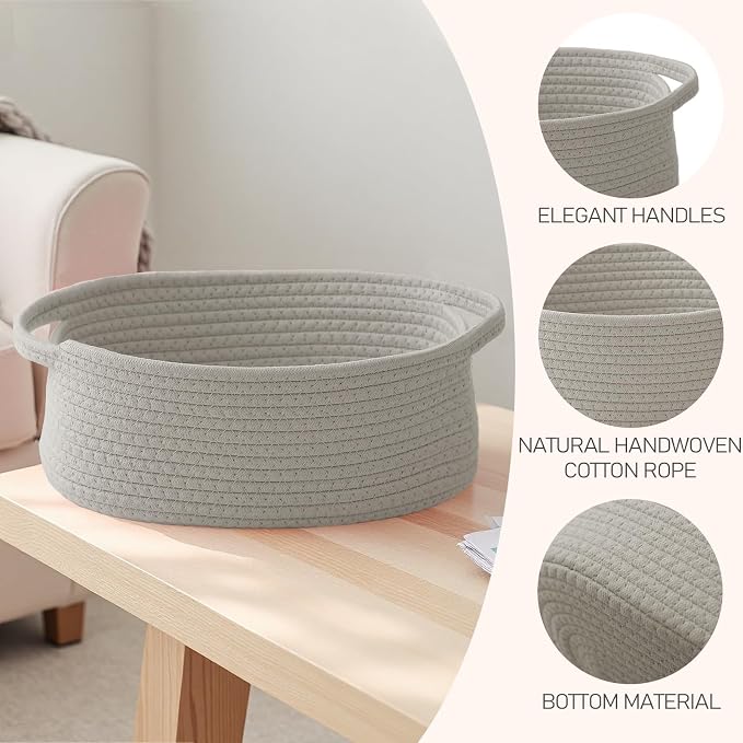 JMvicyroam Small Woven Basket, Empty Gift Basket, Grey/1 Pack | Small Gift Basket, Cotton Rope, 12 x 8 x 36 in, Handles, Includes Ribbon and Bag, Birthday Gift Basket
