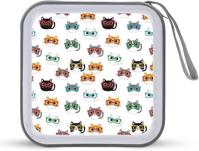 Portable CD Holder Case with Strap Cute Cats Animals Pet Cat Lovers Kawaii, 40-Capacity Hard Plastic Storage Binder, Protective Wallet for Car Office Travel