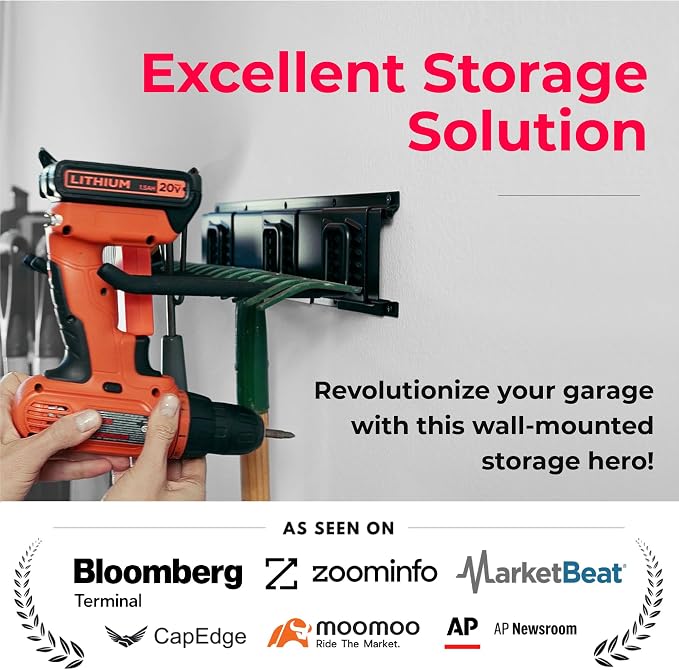 TIDYME Garage Tool Organizer Wall Mount 64", 2 Shelves & 4 Single Hooks | 2x16.5 in floating shelves hold 120 lbs each, 8.5 in hooks 50 lbs each, anti-rust carbon steel, garage organization