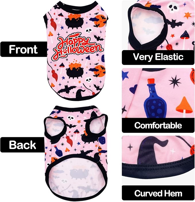 PET SHOW 4 Pack Halloween Dog Shirts for Small Dogs Boy Girl | Breathable t-shirts for dogs,polyester,sleeveless vest,holiday birthday puppy clothes tank top,M