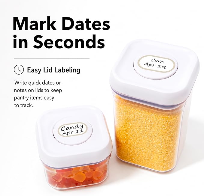Waterproof Kitchen Labels for OXO POP Food Storage Containers and Home Organization, Pack of 64 | Removable Writable Food Storage Stickers, Tear-Resistant Pantry Organization Decals for Plastic and Glass Jars