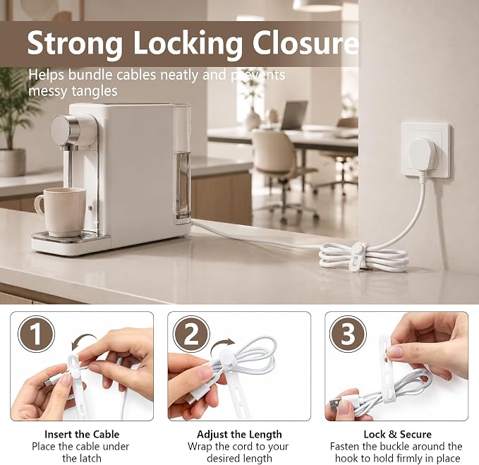 20PCS Reusable Silicone Cord Organizers for Chargers (White) | Soft Stretchable Silicone Cable Straps with Secure Locking Design, Keeps Phone Cords & USB Cables Neat for Home & Office