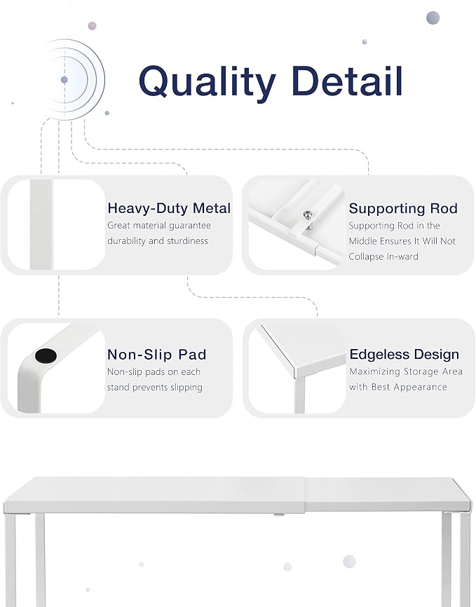 Nxconsu Expandable Cabinet Shelf, Shelf Riser for Cabinets, 8.26" White | Edgeless Metal Cabinet Riser Holds 50 lb and Expands 14.6 to 24.6 in for Under Sink Kitchen Pantry Cupboard Shelf