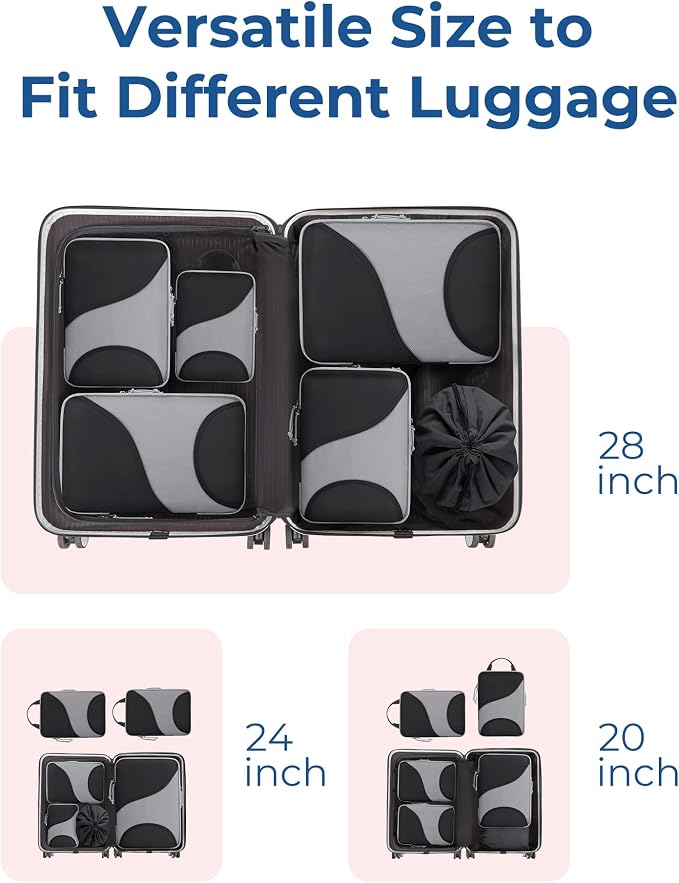 Bagsmart Compression Packing Cubes, Travel Bag Cruise Ship Essentials | Lightweight, Compressible Suitcase Organizer Set fit Standard Carry-On & Checked Luggage, 6 Set, 14 Set Washable Packing Bags