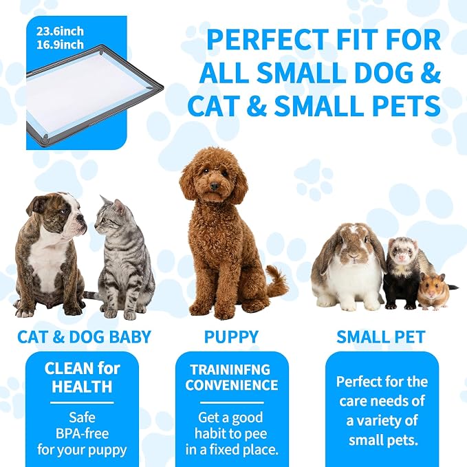 Dog Pee Pad Holder with 4 Magnetic Corner Clips, Silicone Small 17.5x23.5 Inch Silicone Non-Slip Base Puppy Potty Training Tray, Leak-Proof Raised Edge for Home Indoor Floor Wall Protection