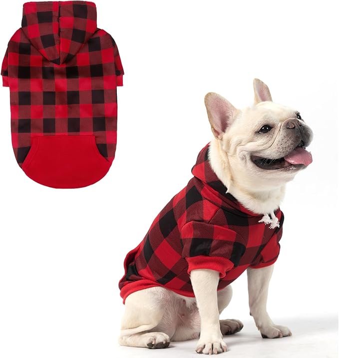 KOOLTAIL Plaid Dog Hoodie Pet Clothes Sweaters with Hat