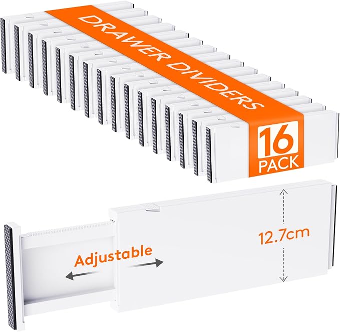 Lifewit 5" Tall Upgrade Drawer Dividers, Adjustable Deep Drawer Organizer | 16 Pack 13.5"-22" Expandable White Drawer Separator for Clothes, Dresser/Kitchen/Closet/Bedroom/Office Organization & Storage
