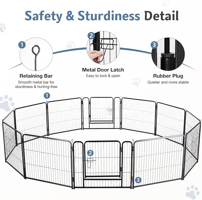 DUMOS Dog Playpen 24 Inch 12 Panels Indoor Outdoor Metal Pet Fence | Foldable Dog Play Pen with Door, Portable Exercise, RV Camping, Puppy Small Dogs