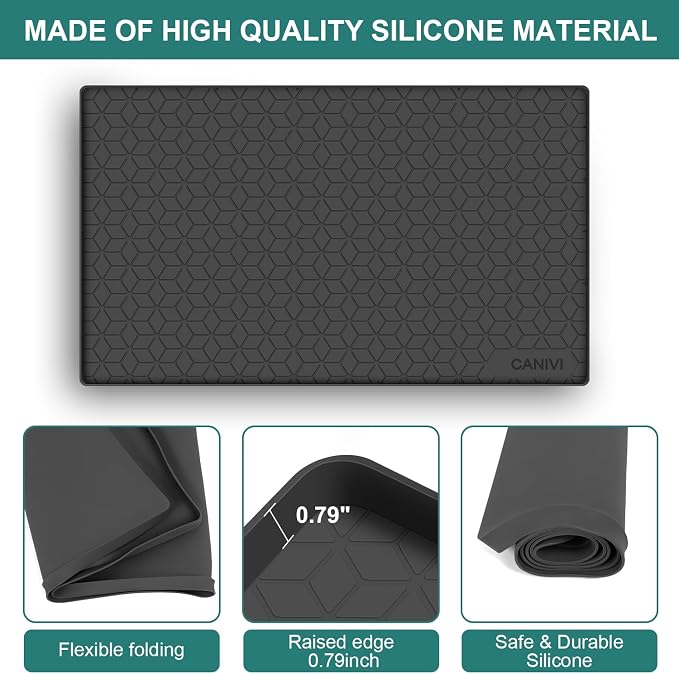 Under Sink Mat, 28"x22" Waterproof Tray for Cabinet, Holds 3 Gal | Silicone, Fits 36 inch Standard Cabinet,Leakproof & Easy Clean, Ideal for Kitchen & Laundry, Protects Shelf from Water Damage