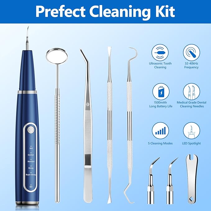 Ni-SHEN Dog Plaque Remover for Teeth,Pet Ultrasonic Tooth Cleaner,Teeth Cleaning Kit -Tartar Remover for Teeth Stains for Dogs and Cats (Blue)