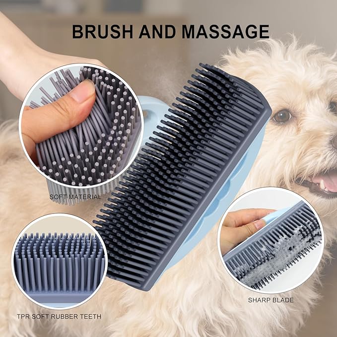 HOP Blue Rubber Pet Hair Removal Brush Soft Bristle Lint&Debris Remover for Clothes Sofa Furniture Pet Grooming Tool for Dogs and Cats Gentle Remove Loose Hair 6.38/16.2cm