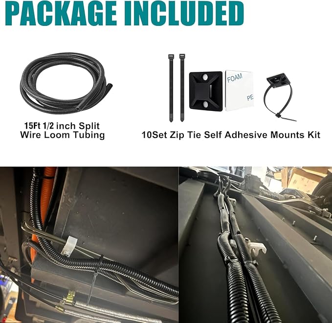 1/2 Inch Wire Loom Split Tubing - 15 ft Cord Protector Electric Wires Covers, Automotive Wire Flexible Conduit, Plastic Wire Cover with Cable Zip Tie (1/2"-15ft)