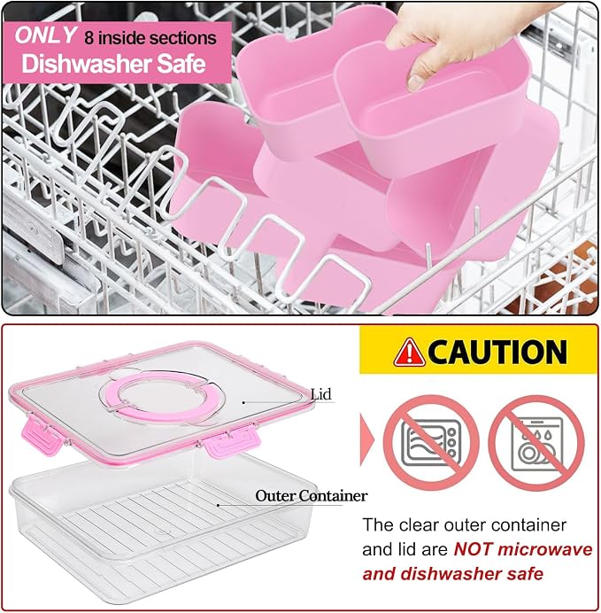 Snackle Box Snack Container Tray with Lid, Divided Serving Tray with Handle | Portable Snack Platter Fruit Veggie Trays Snackele Box Containers for Charcuterie, Party, Snack, Nuts, Beach, Travel, Picnic