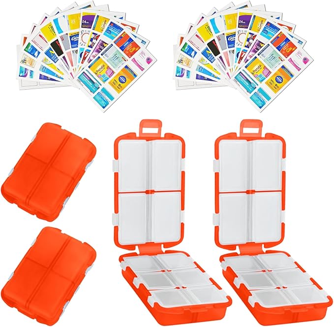 2PCS 7-Day Pill Organizer with Labels – Travel Pill Case, Daily Medication Organizer | Compact & Secure | Fits in Pocket/Purse (3.7” x 2.4”)