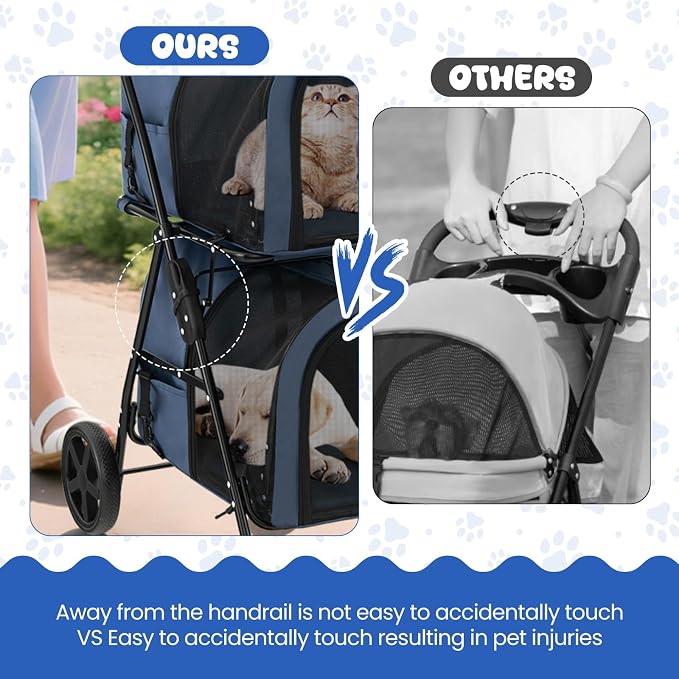 Dog Stroller with 2 Detachable Carrier, Pet Stroller for Small Medium Dogs Cats, Jogger/Travel/Camping, 4-in-1 Doggy Pet Carrier, Carrier Strolling Cart with Lockable Wheels (Navy Blue)