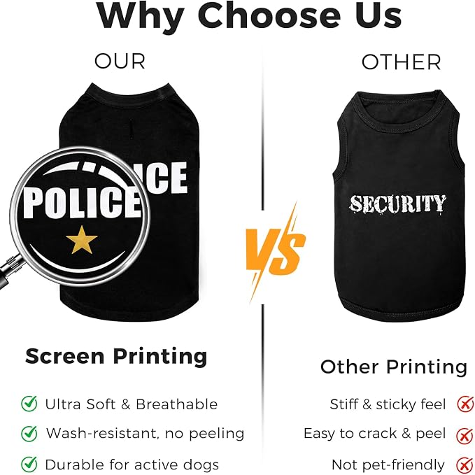 BINGPET Police Dog Shirts,Soft Cotton Puppy Tshirt,Breathable Lightweight Dog Costumes Tank Top Vest,Machine Washable Stretchy Clothes for Small Medium Large Dogs Boy Girl